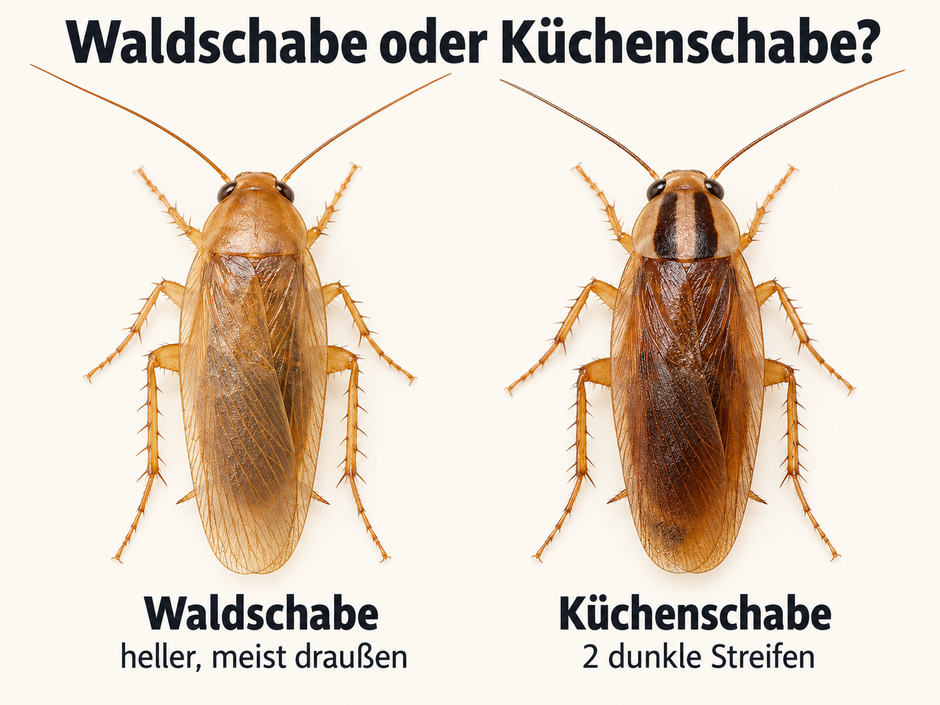 Waldschabe, Küchenschabe und Kakerlake im Vergleich – Unterschiede bei Aussehen, Farbe und Körperform