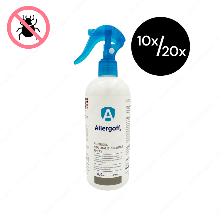 Allergoff Allergen Neutralisierendes Spray 400 ml – im 10er- oder 20er-Set. Klinisch geprüftes Spray zur Reduktion von Allergenen und Hausstaubmilben in Textilien, Möbeln und Wohnräumen. Unterstützt die Linderung von Allergiesymptomen wie Asthma und Atembeschwerden.