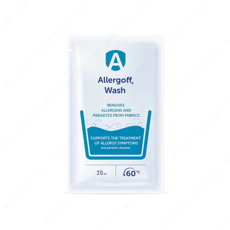 Allergoff Wash – 20 ml Beutel Anti-Milbenwaschmittel zur Entfernung von Allergenen, Milben, Flöhen, Zecken & Bettwanzen aus Textilien

