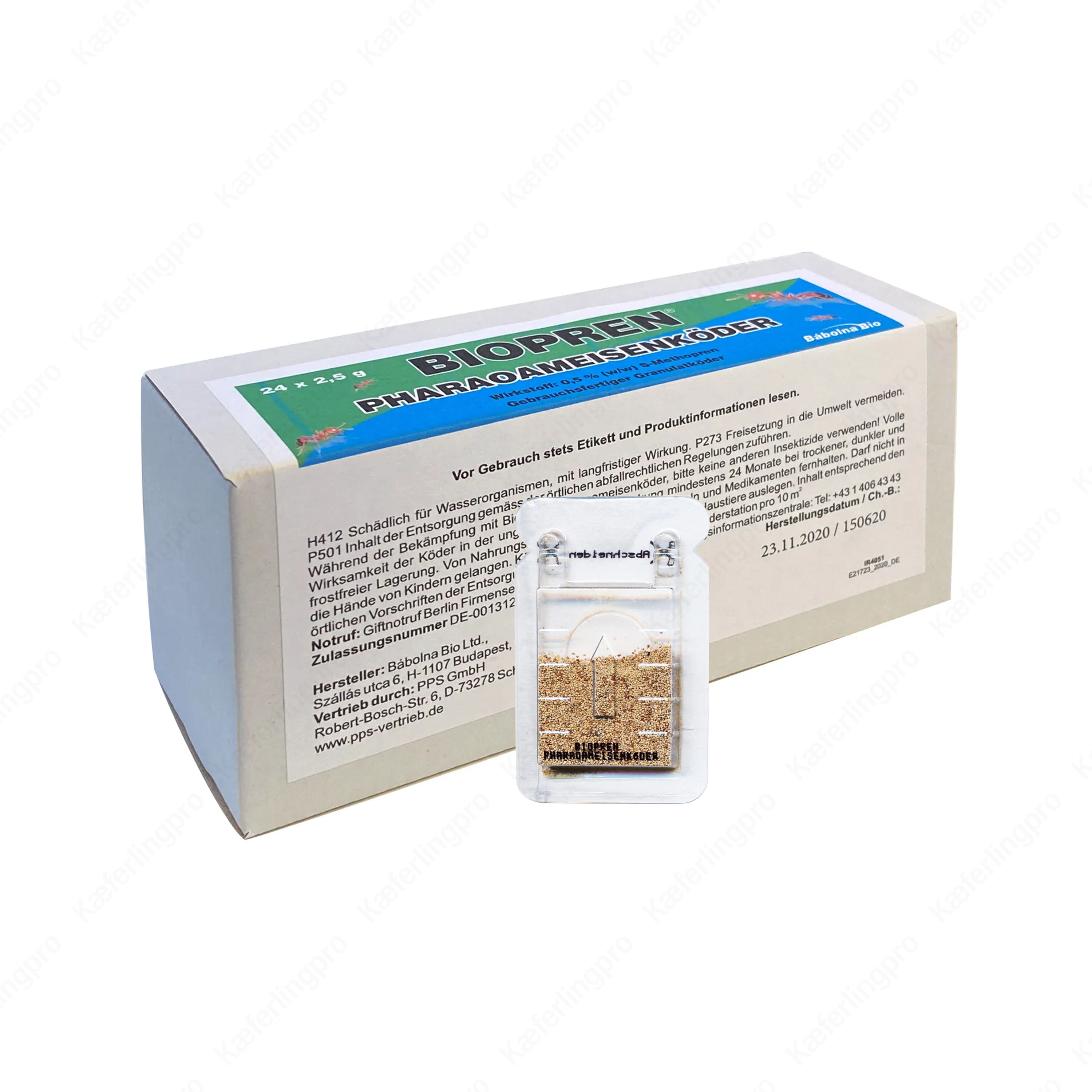 BIOPREN Pharaoameisenköder – 24 Dosen à 2,5 g zur professionellen Bekämpfung von Pharaoameisen in Innenräumen, mit S-Methopren als Wirkstoff