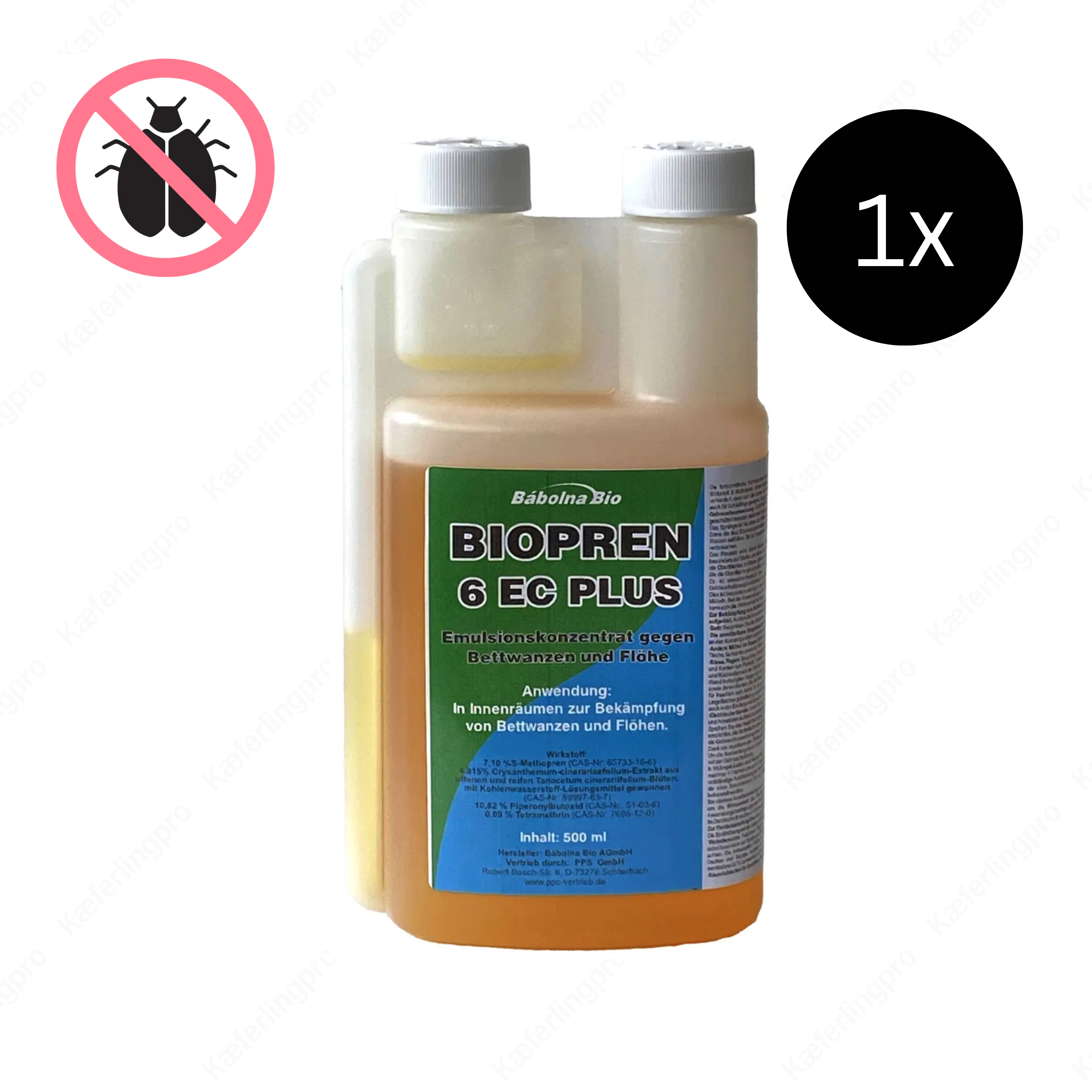 Biopren 6 EC Plus 500 ml – Emulsionskonzentrat zur Bekämpfung von Bettwanzen und Flöhen. Wirksames Insektizid mit Entwicklungshemmer zur Unterbrechung des Lebenszyklus, ideal für Innenräume wie Wohnungen, Hotels und Pflegeeinrichtungen.
