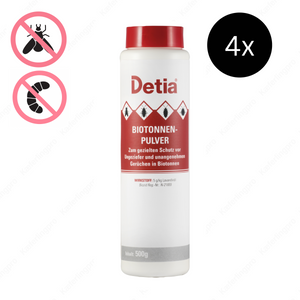 Detia Biotonnen-Pulver 4x500 g – wirksames Mittel gegen Maden, Insekten und unangenehme Gerüche in Biotonnen. Mit Lavandinöl, bio- und geruchshemmend für saubere Abfallbehälter im Sommer.