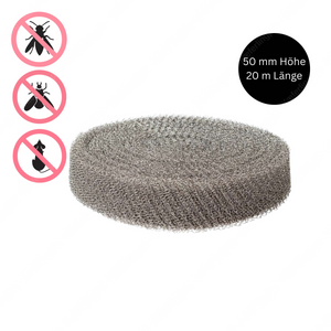Edelstahlgewebe 50 mm Breite und 20 Meter Länge – robustes, rostfreies Drahtgewebe zur Schädlingsbekämpfung und Prävention. Ideal zum Abdichten von Ritzen, Spalten und Hohlräumen gegen Mäuse, Ratten, Insekten und Vögel. Hochwertige Qualität für Gebäude, Lager, Küchen und Lebensmittelbetriebe.