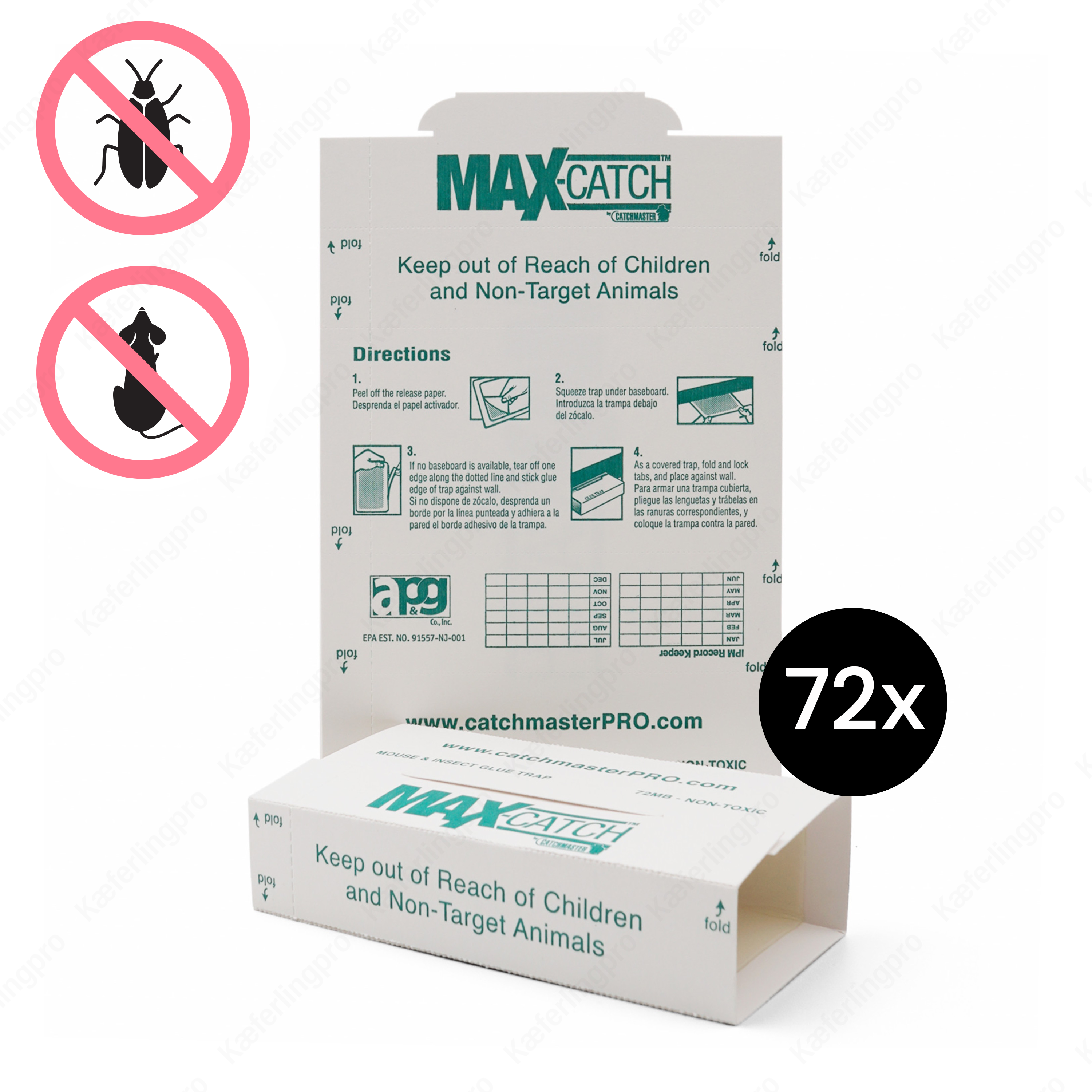 MaxCatch Klebefalle 72x – ungiftige Monitorfallen zur Bekämpfung von Schaben, Mäusen und anderen Schädlingen. Hygienische Klebefalle für Innenräume wie Küchen, Lager, Gastronomie und Lebensmittelbetriebe. Einfache Anwendung und zuverlässige Befallskontrolle.