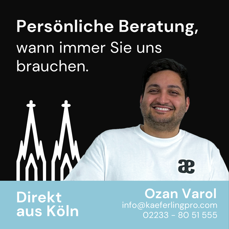 Werbebanner zur Schädlingsbekämpfung mit persönlicher Beratung, Porträt von Ozan Varol und Hinweis auf direkte Betreuung aus Köln